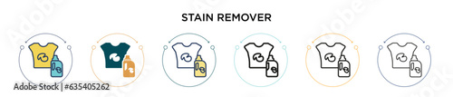 Stain remover icon in filled, thin line, outline and stroke style. Vector illustration of two colored and black stain remover vector icons designs can be used for mobile, ui, web
