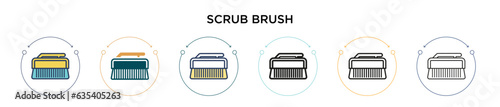 Scrub brush icon in filled, thin line, outline and stroke style. Vector illustration of two colored and black scrub brush vector icons designs can be used for mobile, ui, web