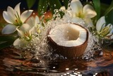 Mockup paradise, coconuts, water splash set the stage for beauty skincare presentation Generative AI