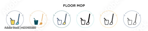 Floor mop icon in filled, thin line, outline and stroke style. Vector illustration of two colored and black floor mop vector icons designs can be used for mobile, ui, web