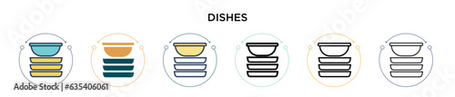 Dishes icon in filled, thin line, outline and stroke style. Vector illustration of two colored and black dishes vector icons designs can be used for mobile, ui, web