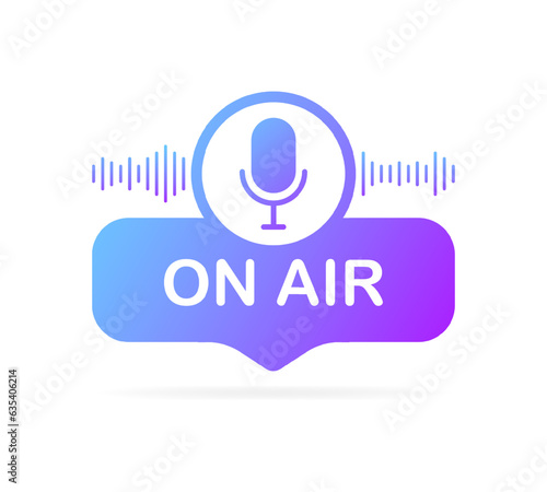 On air button. Flat, purple, microphone icon, voice message. Vector illustration