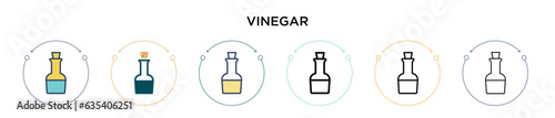 Vinegar icon in filled, thin line, outline and stroke style. Vector illustration of two colored and black vinegar vector icons designs can be used for mobile, ui, web