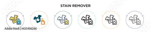 Stain remover icon in filled, thin line, outline and stroke style. Vector illustration of two colored and black stain remover vector icons designs can be used for mobile, ui, web