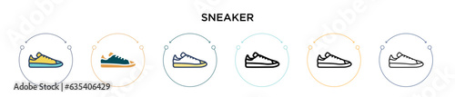 Sneaker icon in filled, thin line, outline and stroke style. Vector illustration of two colored and black sneaker vector icons designs can be used for mobile, ui, web