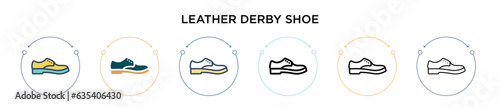 Leather derby shoe icon in filled, thin line, outline and stroke style. Vector illustration of two colored and black leather derby shoe vector icons designs can be used for mobile, ui, web