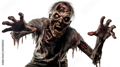 Scary zombie on transparent background photo