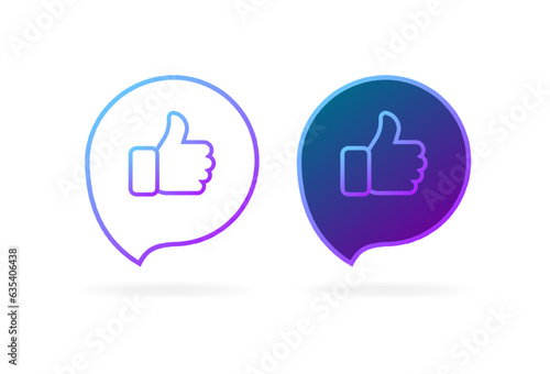 Like icon. Different styles, color, thumbs up, like emoji. Vector icons