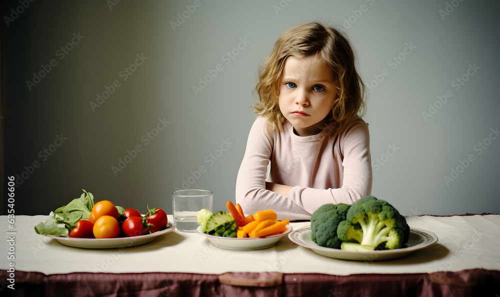un enfant triste devant une assiette de légumes un enfant triste devant une assiette de légumes
