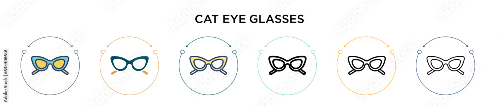 Cat eye glasses icon in filled, thin line, outline and stroke style. Vector illustration of two colored and black cat eye glasses vector icons designs can be used for mobile, ui, web