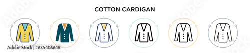 Cotton cardigan icon in filled, thin line, outline and stroke style. Vector illustration of two colored and black cotton cardigan vector icons designs can be used for mobile, ui, web