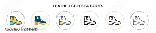 Leather chelsea boots icon in filled, thin line, outline and stroke style. Vector illustration of two colored and black leather chelsea boots vector icons designs can be used for mobile, ui, web