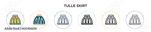 Tulle skirt icon in filled, thin line, outline and stroke style. Vector illustration of two colored and black tulle skirt vector icons designs can be used for mobile, ui, web