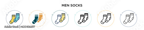 Men socks icon in filled, thin line, outline and stroke style. Vector illustration of two colored and black men socks vector icons designs can be used for mobile, ui, web