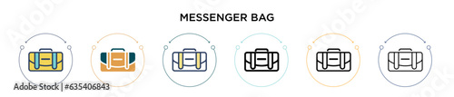 Messenger bag icon in filled, thin line, outline and stroke style. Vector illustration of two colored and black messenger bag vector icons designs can be used for mobile, ui, web