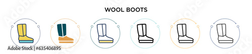 Wool boots icon in filled, thin line, outline and stroke style. Vector illustration of two colored and black wool boots vector icons designs can be used for mobile, ui, web
