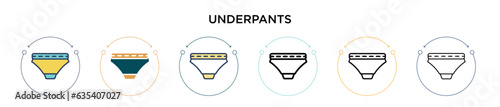 Underpants icon in filled, thin line, outline and stroke style. Vector illustration of two colored and black underpants vector icons designs can be used for mobile, ui, web