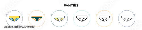 Panties icon in filled, thin line, outline and stroke style. Vector illustration of two colored and black panties vector icons designs can be used for mobile, ui, web