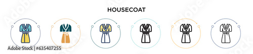 Housecoat icon in filled, thin line, outline and stroke style. Vector illustration of two colored and black housecoat vector icons designs can be used for mobile, ui, web