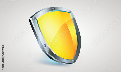 security Yellow silver steel shield vector illustration on Grey background