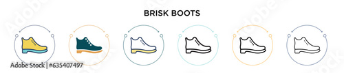 Brisk boots icon in filled, thin line, outline and stroke style. Vector illustration of two colored and black brisk boots vector icons designs can be used for mobile, ui, web