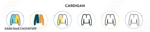 Cardigan icon in filled, thin line, outline and stroke style. Vector illustration of two colored and black cardigan vector icons designs can be used for mobile, ui, web