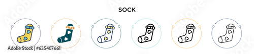 Sock icon in filled, thin line, outline and stroke style. Vector illustration of two colored and black sock vector icons designs can be used for mobile, ui, web