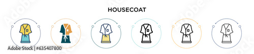 Housecoat icon in filled, thin line, outline and stroke style. Vector illustration of two colored and black housecoat vector icons designs can be used for mobile, ui, web