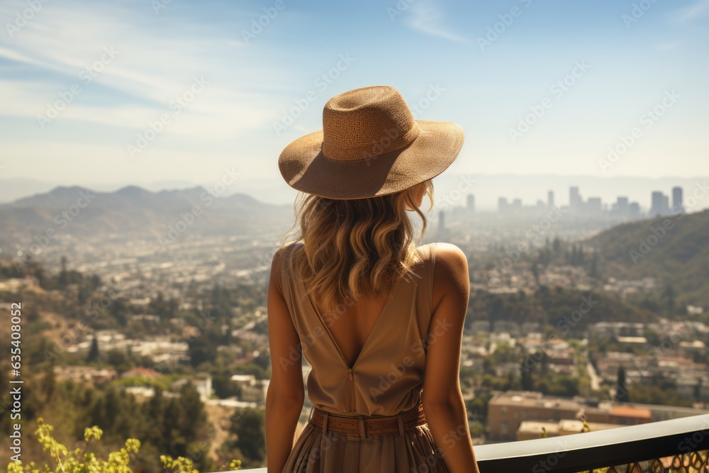 Admiring the cityscape from Griffith Observatory  - stock photo concepts
