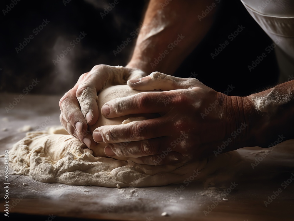 close up of hands kneading dough