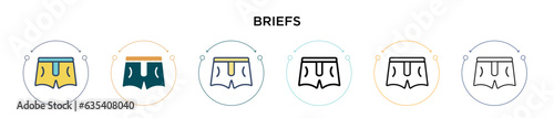 Briefs icon in filled, thin line, outline and stroke style. Vector illustration of two colored and black briefs vector icons designs can be used for mobile, ui, web