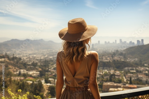 Admiring the cityscape from Griffith Observatory - stock photo concepts