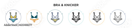 Bra & knicker icon in filled, thin line, outline and stroke style. Vector illustration of two colored and black bra & knicker vector icons designs can be used for mobile, ui, web