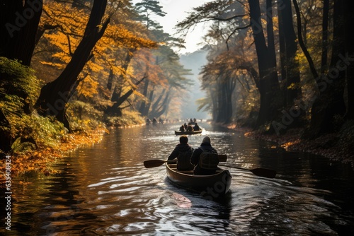 Leinwand Poster Autumn Canoe Adventure Canoeists - stock photo concepts