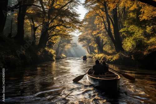 Autumn Canoe Adventure Canoeists - stock photo concepts
