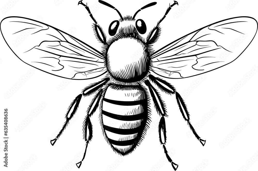 Obraz premium Bee black outline sketch isolated