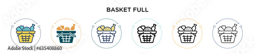 Basket full icon in filled, thin line, outline and stroke style. Vector illustration of two colored and black basket full vector icons designs can be used for mobile, ui, web