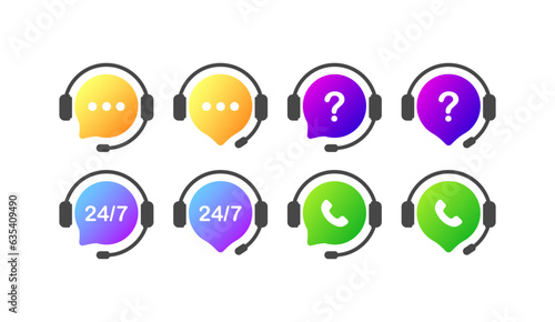 Technical support icon. Flat, color, technical support around the clock 24/7. Vector icons