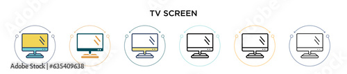 Tv screen icon in filled, thin line, outline and stroke style. Vector illustration of two colored and black tv screen vector icons designs can be used for mobile, ui, web