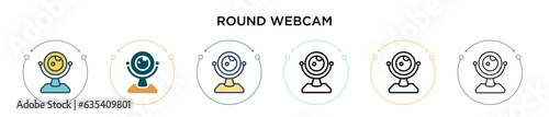 Round webcam icon in filled, thin line, outline and stroke style. Vector illustration of two colored and black round webcam vector icons designs can be used for mobile, ui, web
