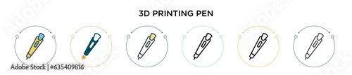 3d printing pen icon in filled, thin line, outline and stroke style. Vector illustration of two colored and black 3d printing pen vector icons designs can be used for mobile, ui, web
