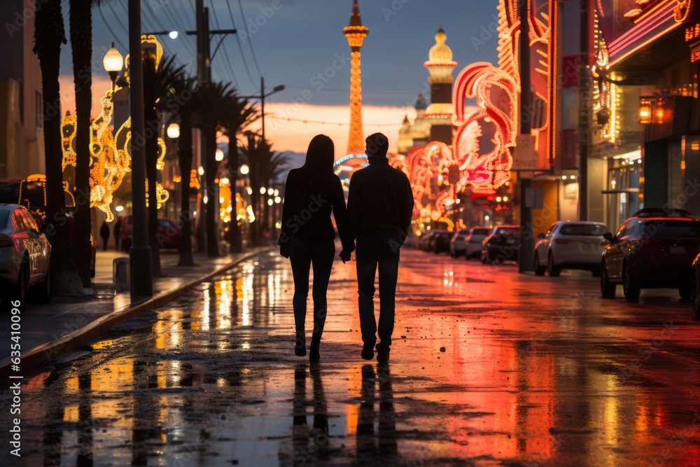 Enjoying a leisurely walk along the Strip at dusk - stock photo concepts Enjoying a leisurely walk along the Strip at dusk - stock photo concepts