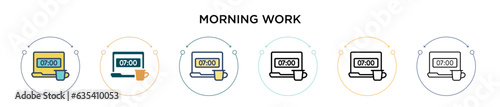 Morning work icon in filled, thin line, outline and stroke style. Vector illustration of two colored and black morning work vector icons designs can be used for mobile, ui, web