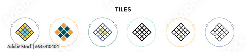 Tiles icon in filled, thin line, outline and stroke style. Vector illustration of two colored and black tiles vector icons designs can be used for mobile, ui, web