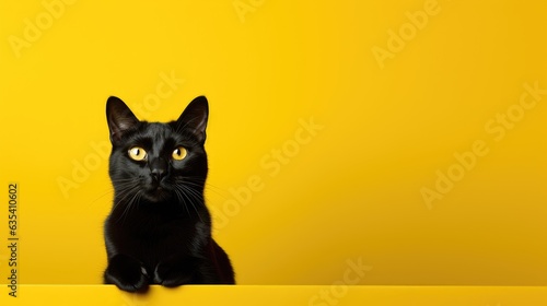 Black cat on yellow background. Black Friday created with Generative AI technology