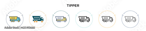 Tipper icon in filled, thin line, outline and stroke style. Vector illustration of two colored and black tipper vector icons designs can be used for mobile, ui, web