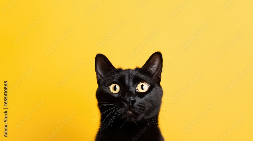 Black cat on yellow background. Black Friday created with Generative AI technology Black cat on yellow background. Black Friday created with Generative AI technology