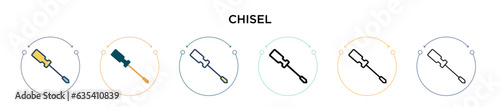 Chisel icon in filled, thin line, outline and stroke style. Vector illustration of two colored and black chisel vector icons designs can be used for mobile, ui, web