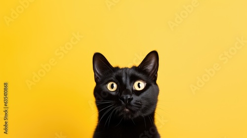 Black cat on yellow background. Black Friday created with Generative AI technology © pvl0707