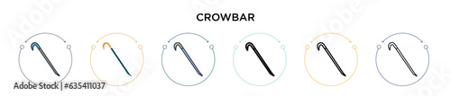 Crowbar icon in filled, thin line, outline and stroke style. Vector illustration of two colored and black crowbar vector icons designs can be used for mobile, ui, web